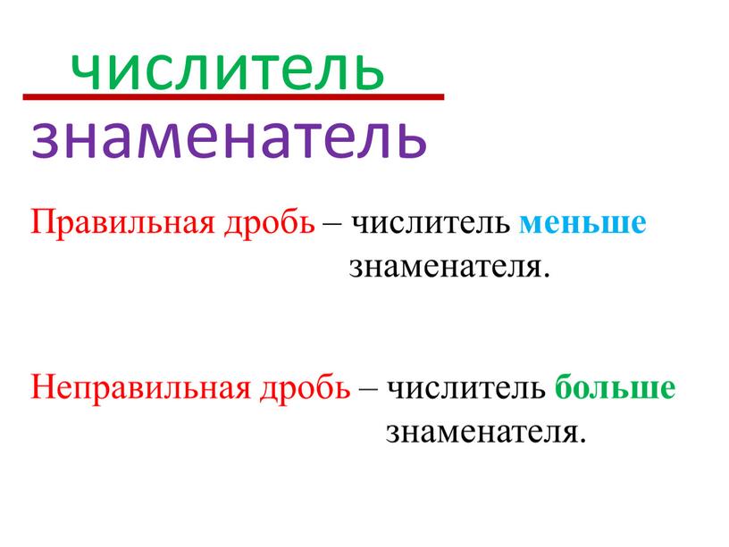 Правильная дробь – числитель меньше знаменателя