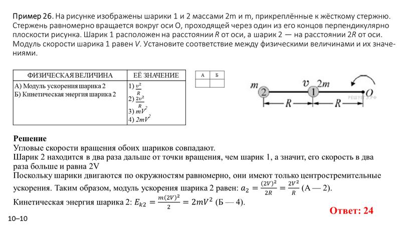 Пример 26. На ри­сун­ке изоб­ра­же­ны ша­ри­ки 1 и 2 мас­са­ми 2m и m, при­креплённые к жёстко­му стерж­ню