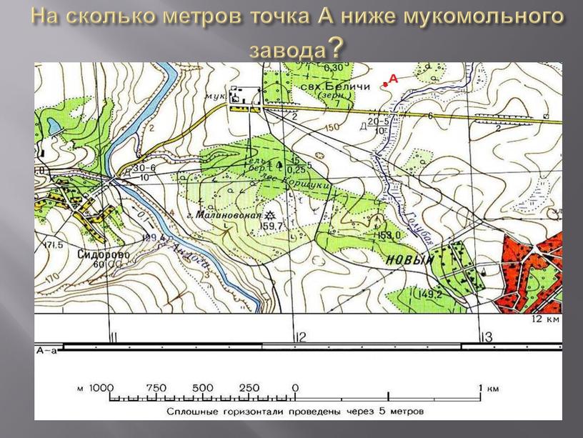 На сколько метров точка А ниже мукомольного завода?