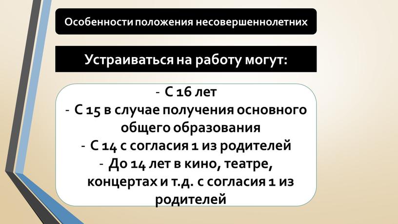 Особенности положения несовершеннолетних