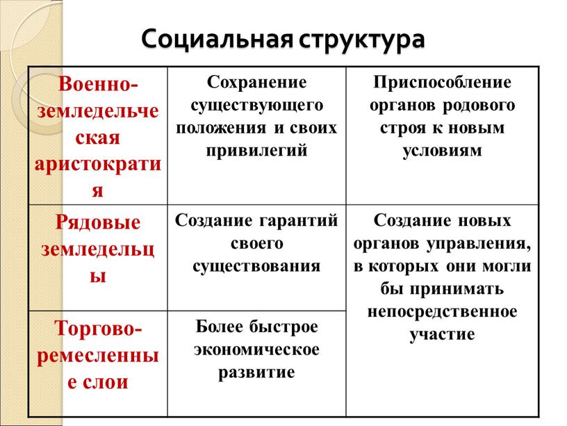 Социальная структура Военно-земледельческая аристократия