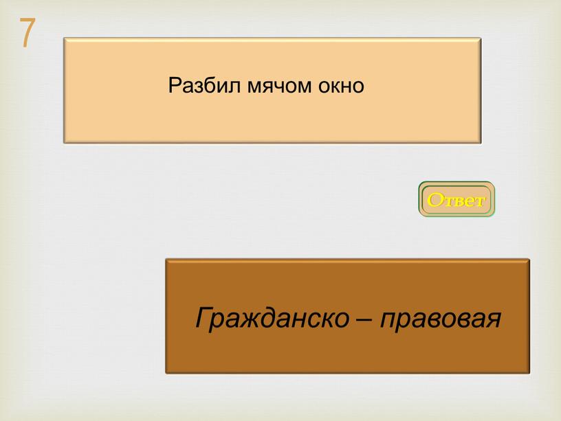 Ответ Гражданско – правовая Разбил мячом окно