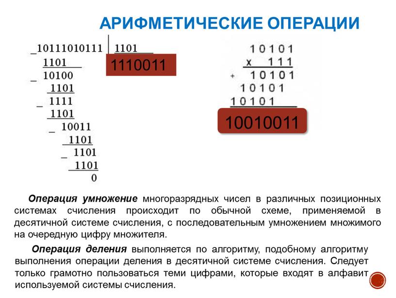 Арифметические операции 1110011 10010011