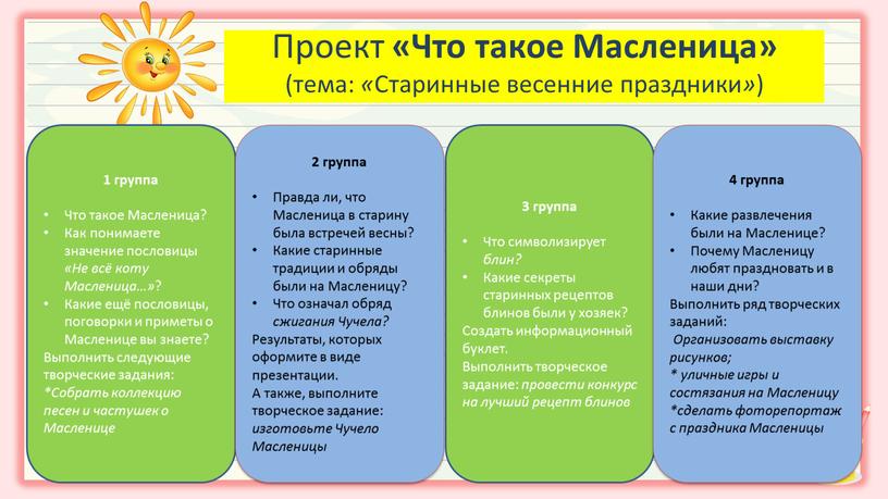 Проект «Что такое Масленица» (тема: «