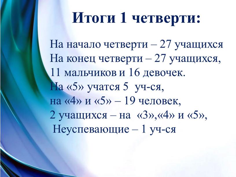 На начало четверти – 27 учащихся