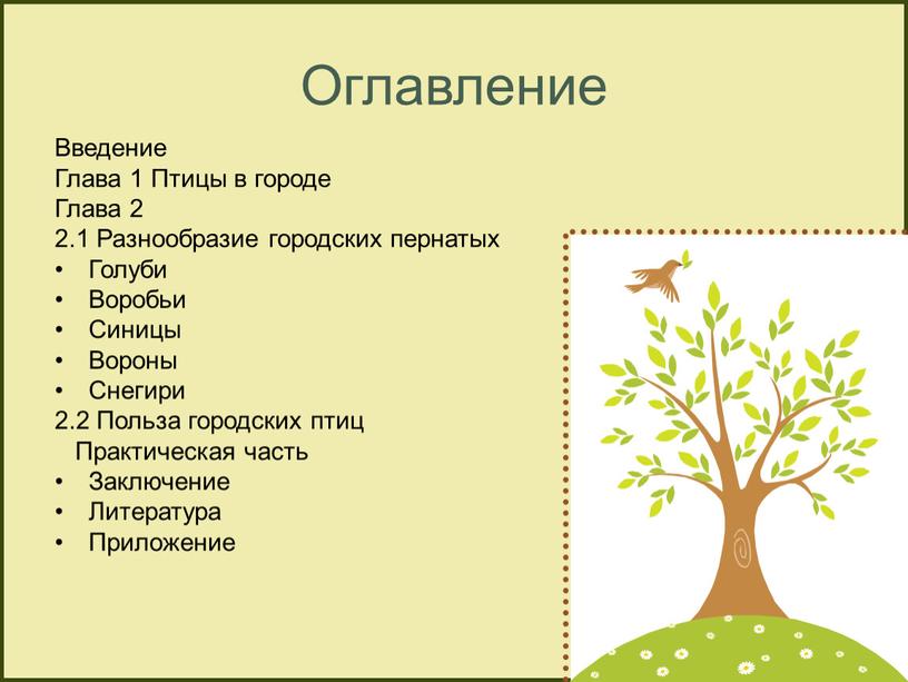 Оглавление Введение Глава 1 Птицы в городе