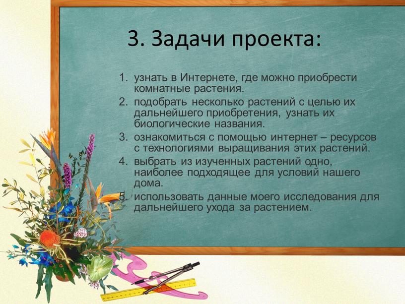 Задачи проекта: узнать в Интернете, где можно приобрести комнатные растения