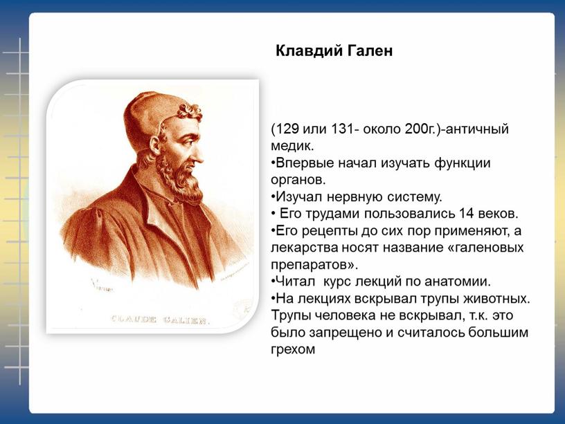 Впервые начал изучать функции органов