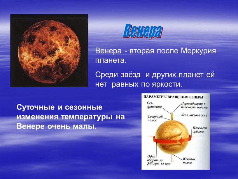 Венера Венера - вторая после Меркурия планета