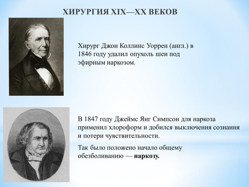 ХИРУРГИЯ XIX—XX ВЕКОВ В 1847 году