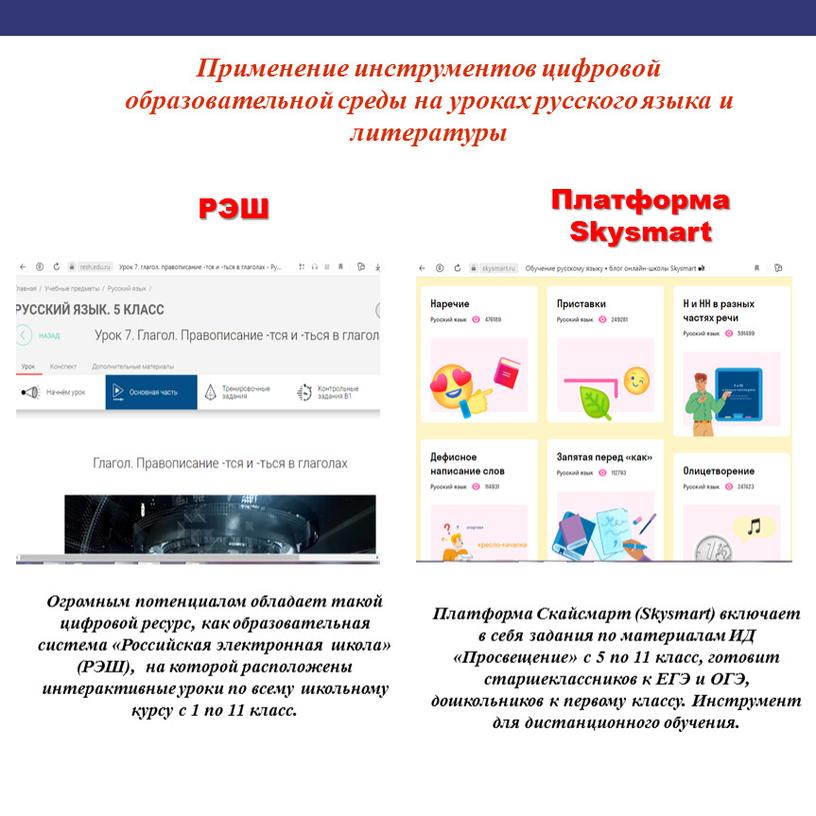 Применение инструментов цифровой образовательной среды на уроках русского языка и литературы