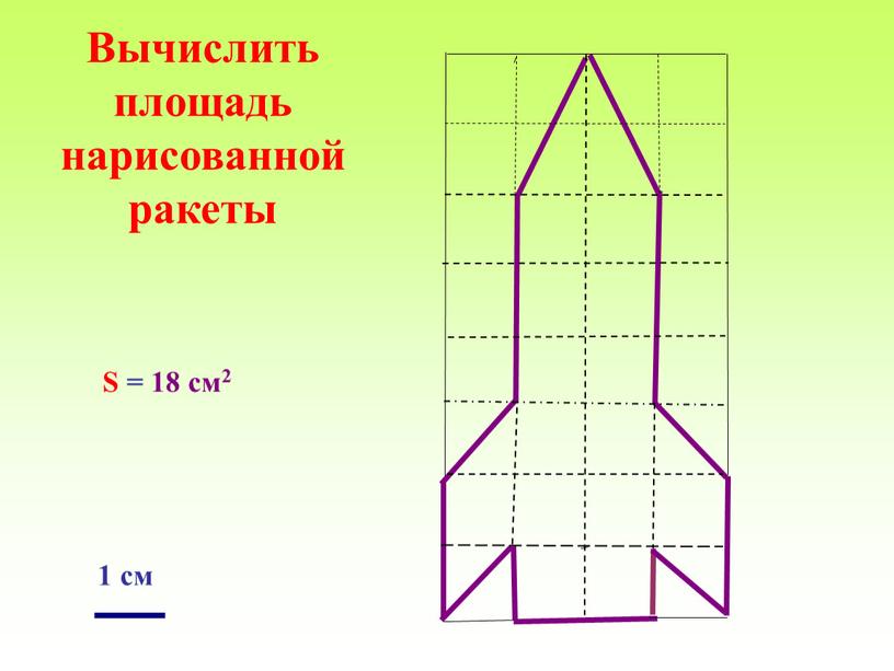 Вычислить площадь нарисованной ракеты 1 см