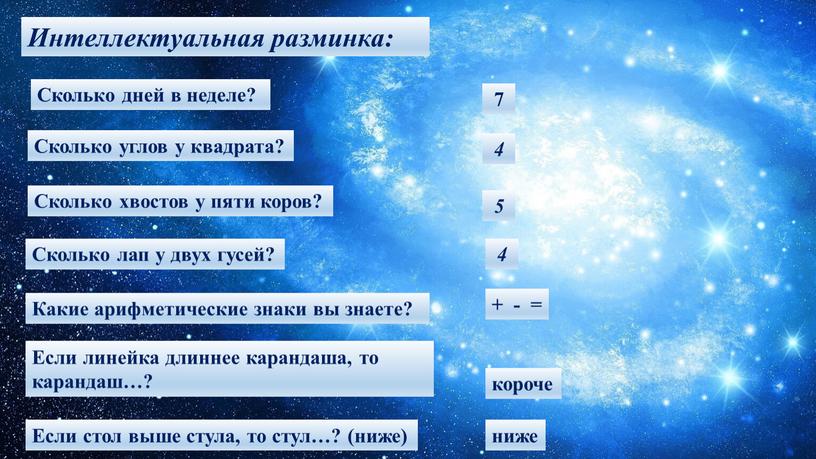 Интеллектуальная разминка: Сколько дней в неделе? 7