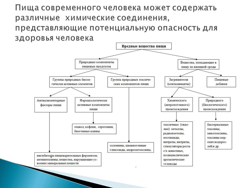 Пища современного человека может содержать различные химические соединения, представляющие потенциальную опасность для здоровья человека