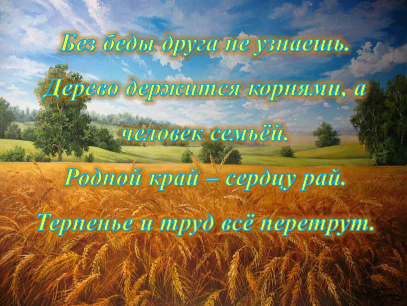 Без беды друга не узнаешь. Дерево держится корнями, а человек семьёй