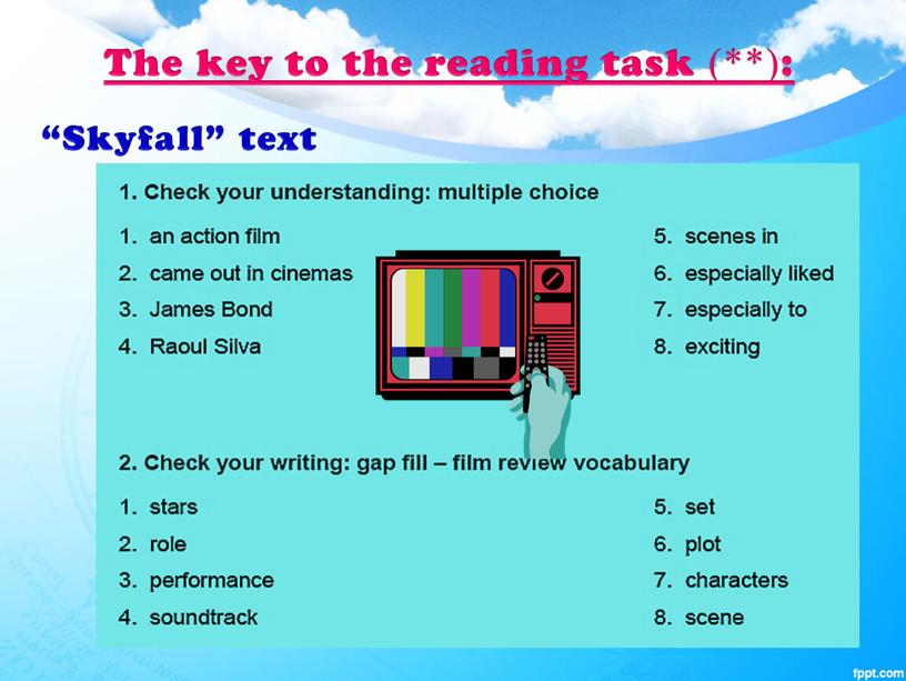 The key to the reading task (**): “Skyfall” text