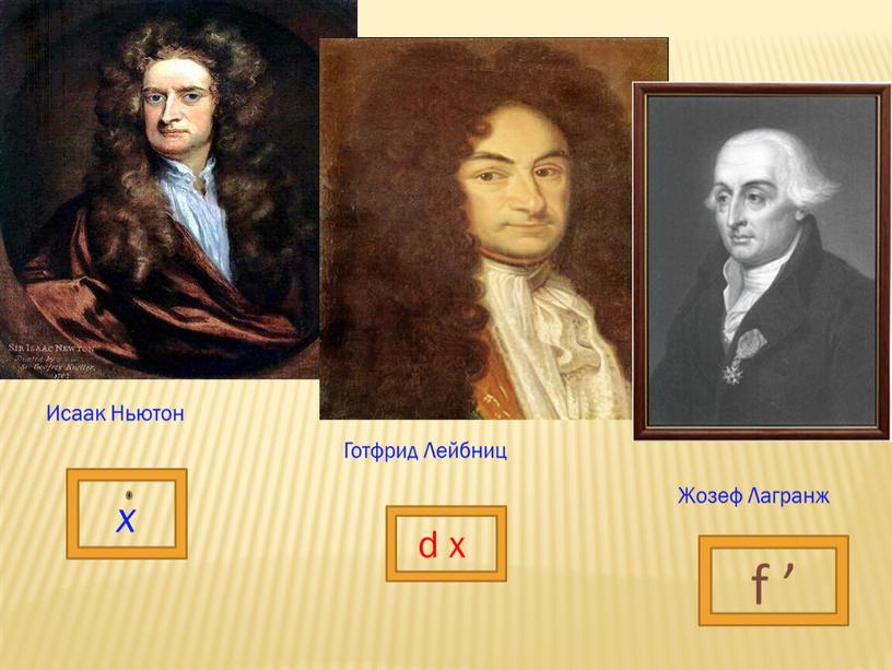 Исаак Ньютон Готфрид Лейбниц d x x f ’