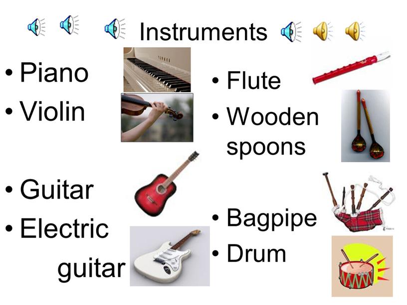 Instruments Piano Violin Guitar