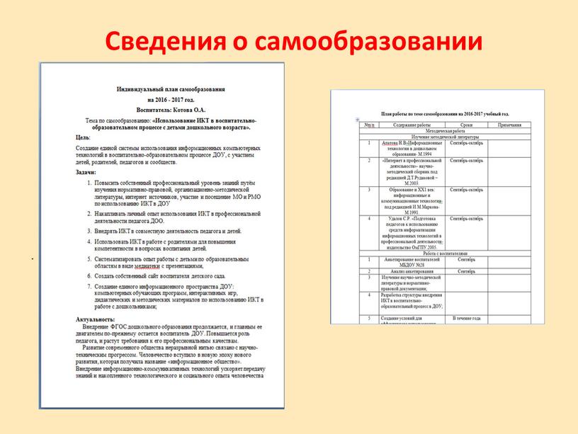 Сведения о самообразовании