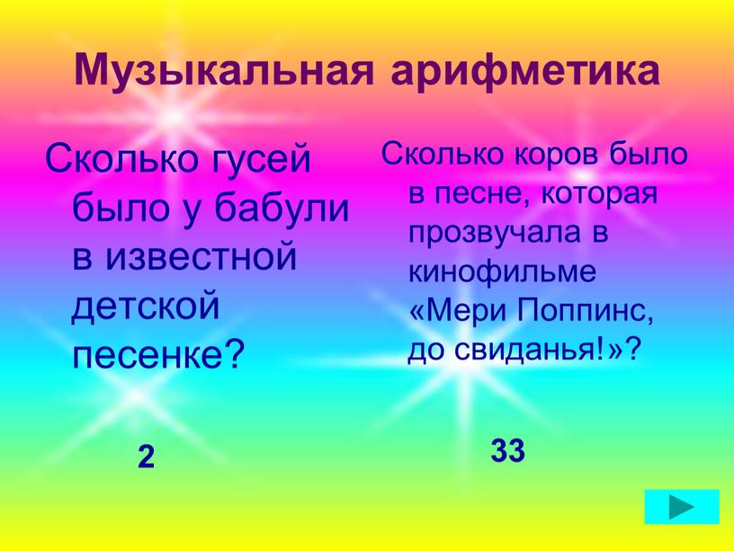 Музыкальная арифметика Сколько гусей было у бабули в известной детской песенке?