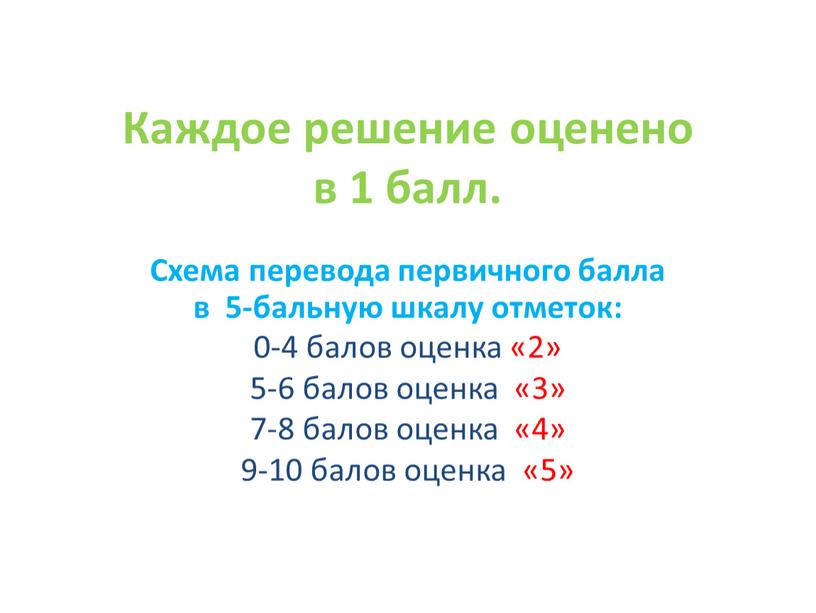 Каждое решение оценено в 1 балл