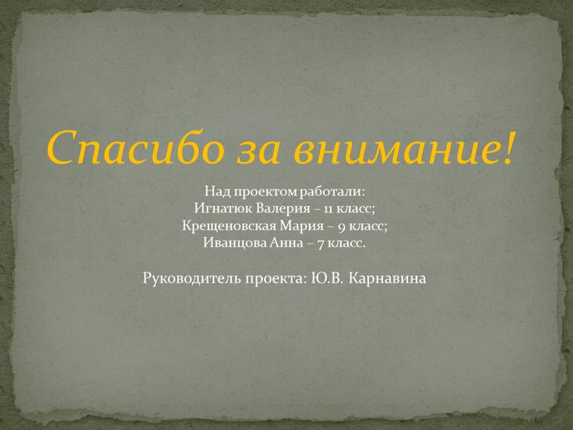 Спасибо за внимание! Над проектом работали: