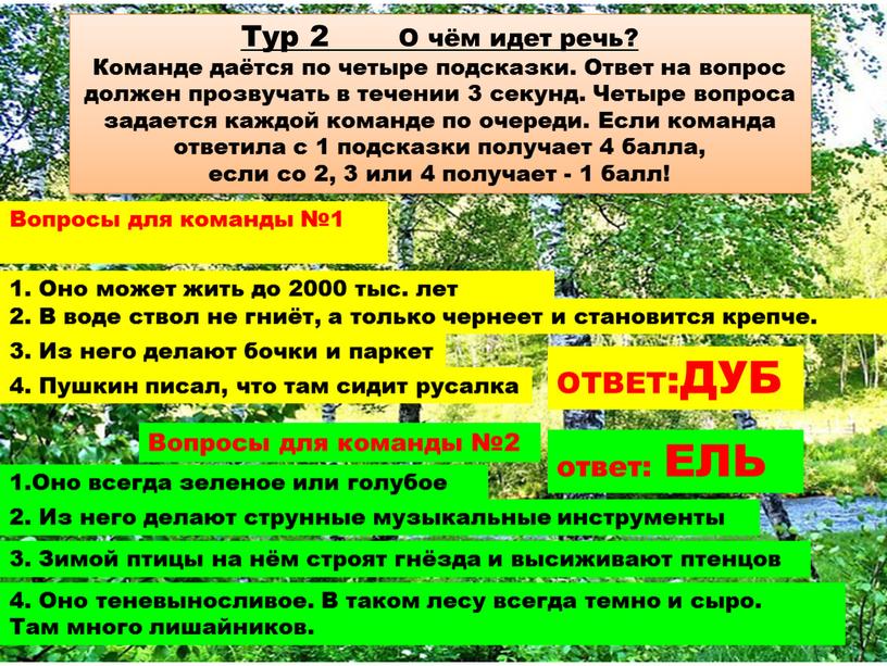 Тур 2 О чём идет речь? Команде даётся по четыре подсказки