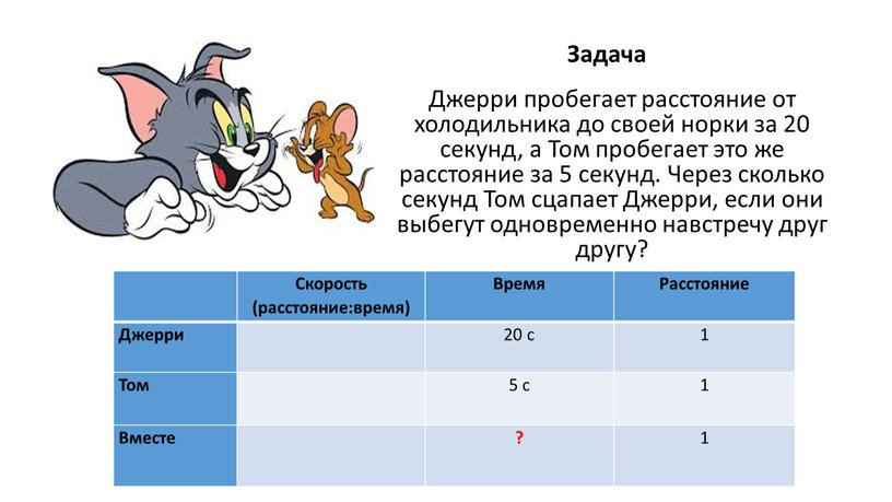 Джерри пробегает расстояние от холодильника до своей норки за 20 секунд, а