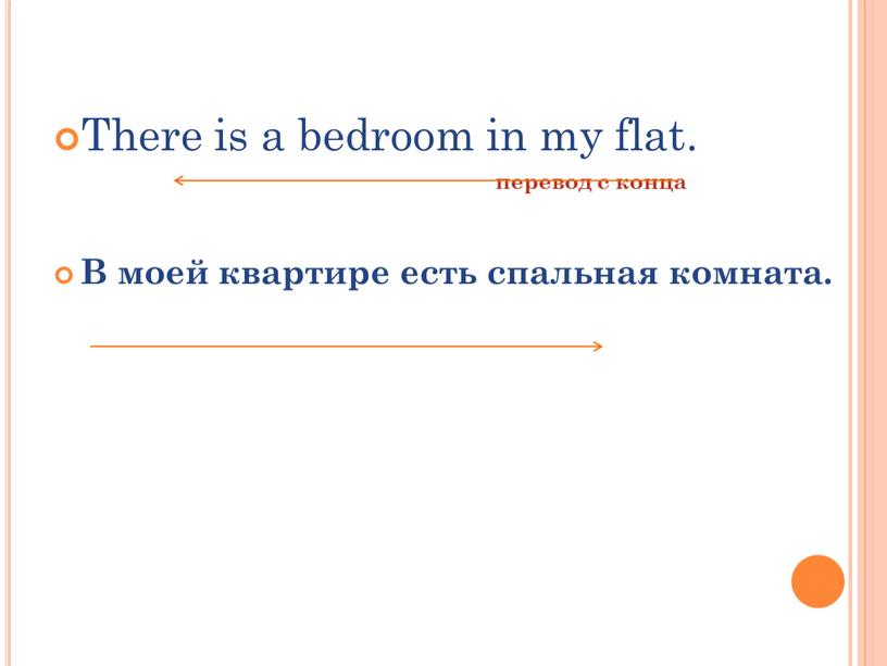There is a bedroom in my flat. перевод с конца