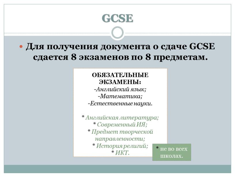 GCSE Для получения документа о сдаче