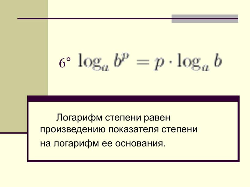 Логарифм степени равен произведению показателя степени на логарифм ее основания