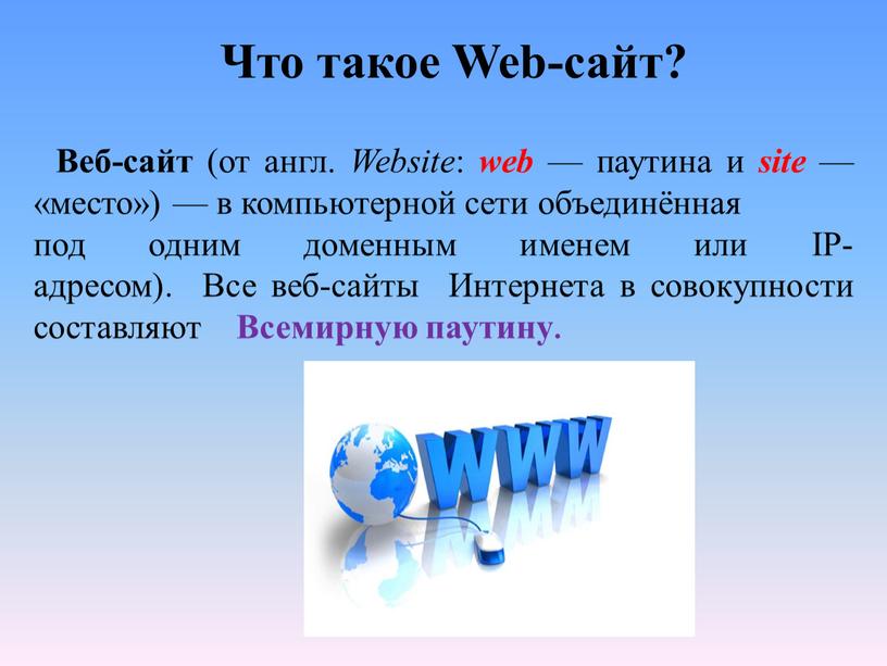 Что такое Web-сайт? Веб-сайт (от англ