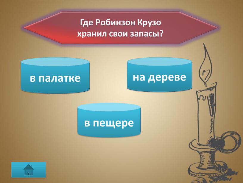 Где Робинзон Крузо хранил свои запасы?