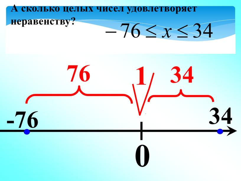 А сколько целых чисел удовлетворяет неравенству? 1 76 34