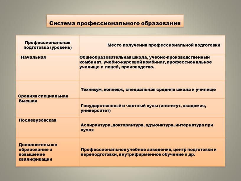 Система профессионального образования