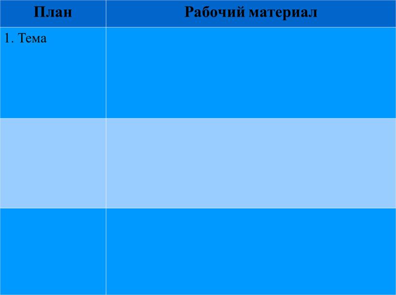 План Рабочий материал 1. Тема