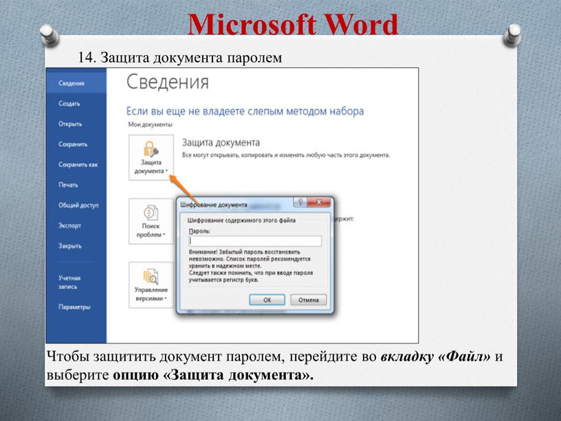 Microsoft Word 14. Защита документа паролем
