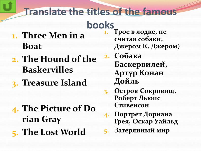 Translate the titles of the famous books