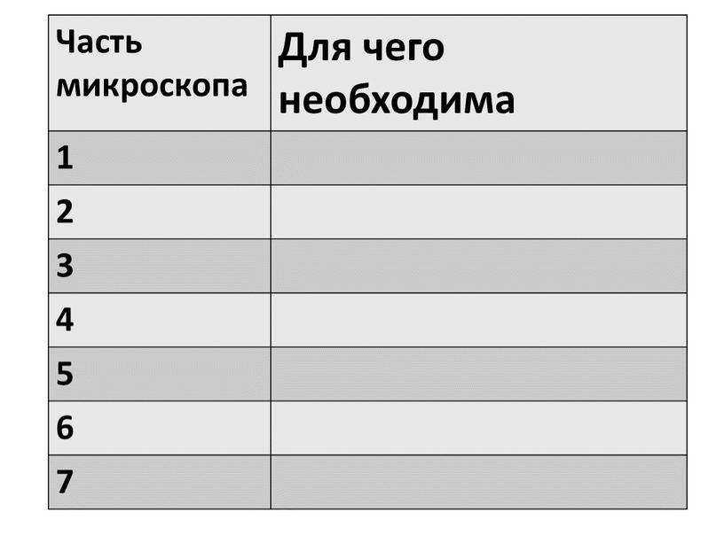 Часть микроскопа Для чего необходима 1 2 3 4 5 6 7