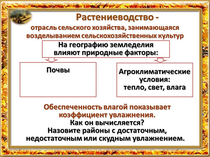 Растениеводство - отрасль сельского хозяйства, занимающаяся возделыванием сельскохозяйственных культур