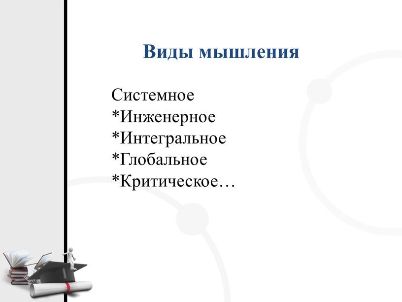 Виды мышления Системное *Инженерное *Интегральное *Глобальное *Критическое…