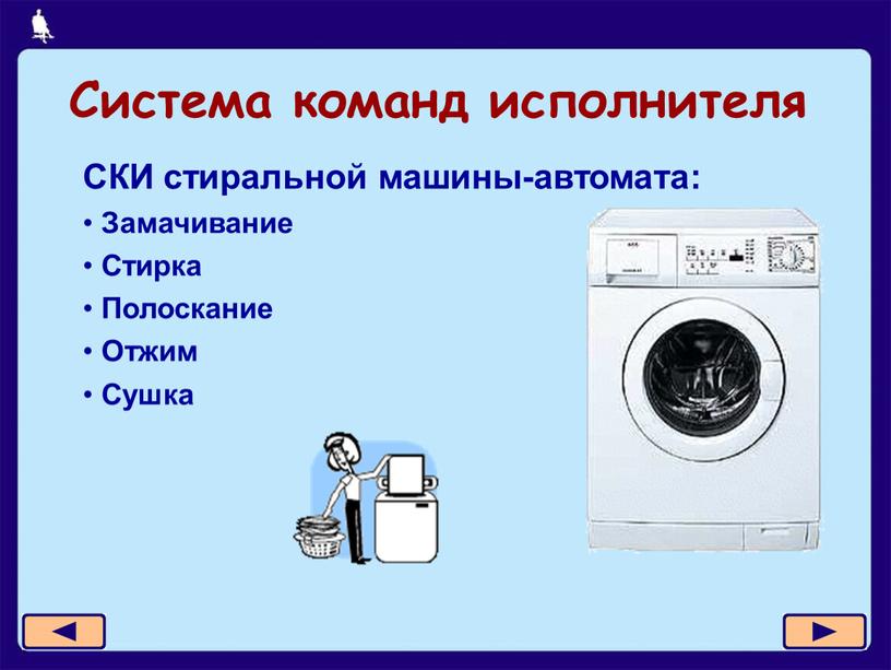 Система команд исполнителя СКИ стиральной машины-автомата: