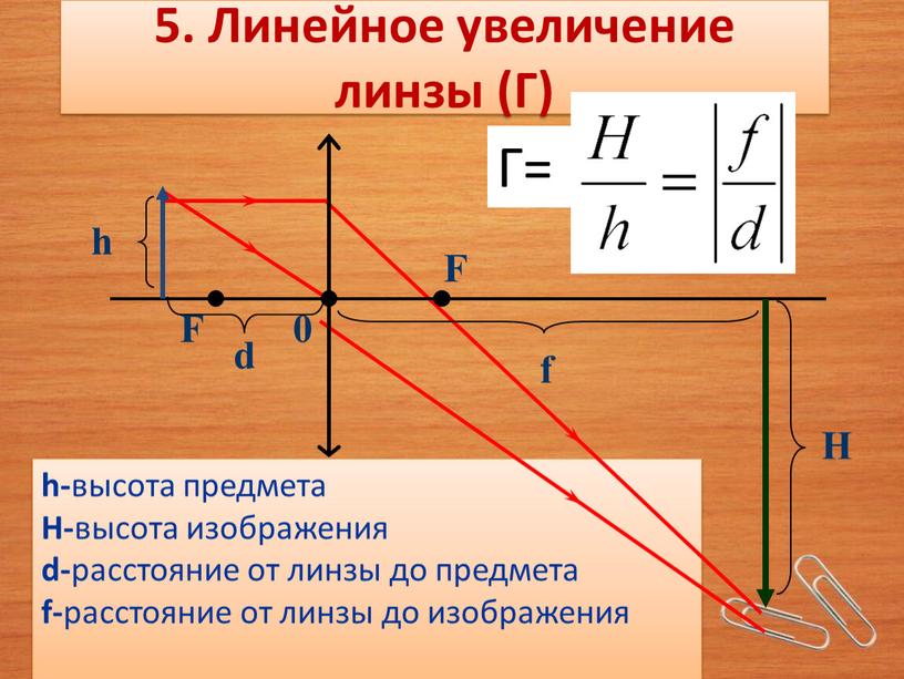 Чему равна высота изображения даваемого линзой если высота предмета 4 см