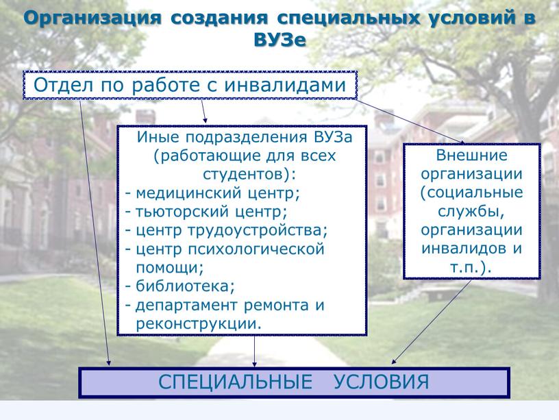 Организация создания специальных условий в