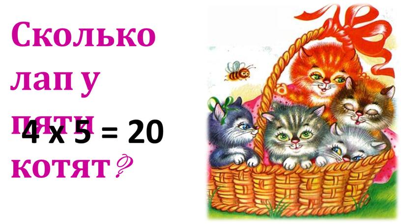 Сколько лап у пяти котят? 4 х 5 = 20