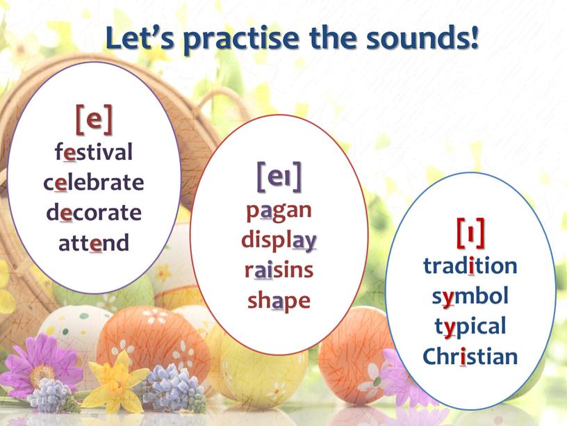 Let’s practise the sounds! [e] festival celebrate decorate attend [ı] tradition symbol typical