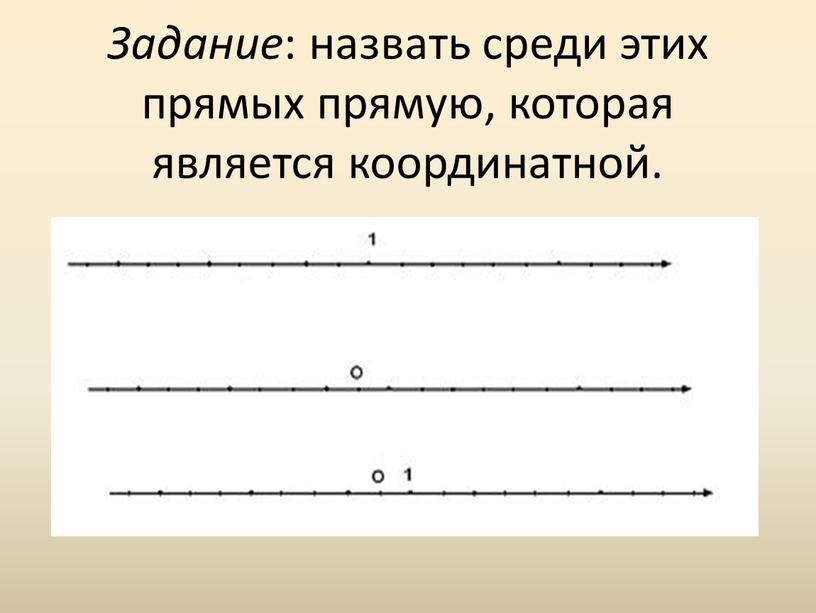 Задание : назвать среди этих прямых прямую, которая является координатной