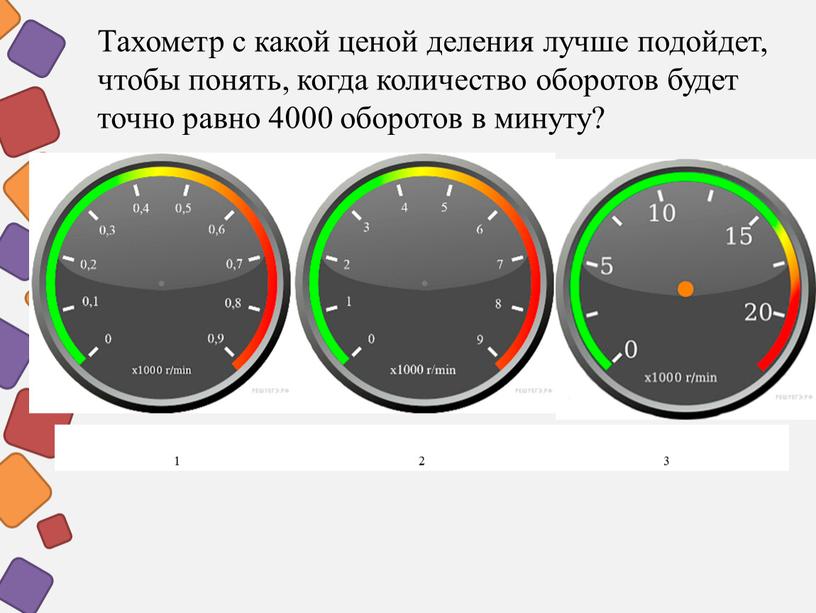 Тахометр с какой ценой деления лучше подойдет, чтобы понять, когда количество оборотов будет точно равно 4000 оборотов в минуту?