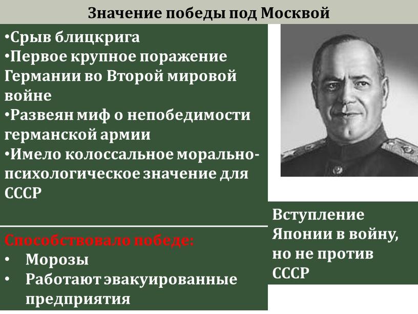 Значение победы под Москвой Срыв блицкрига