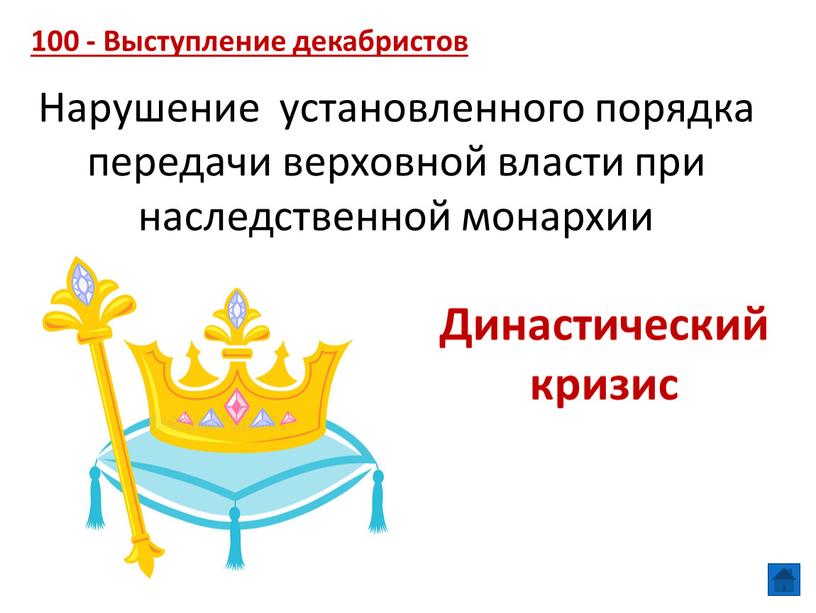 Выступление декабристов Нарушение установленного порядка передачи верховной власти при наследственной монархии